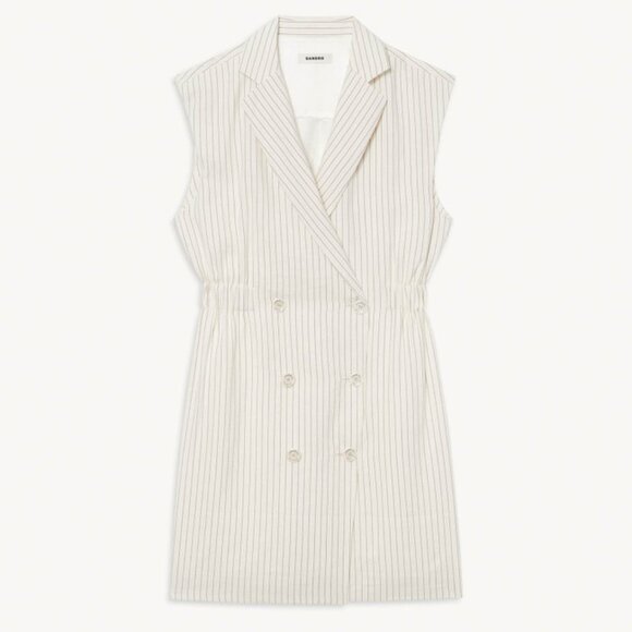 Sandro Dresses & Skirts - SANDRO Cosima Double Breasted Pinstriped Linen Blend Mini Dress Ecru Size 4